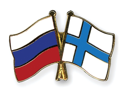 Pin with Russian and Finnish flags.